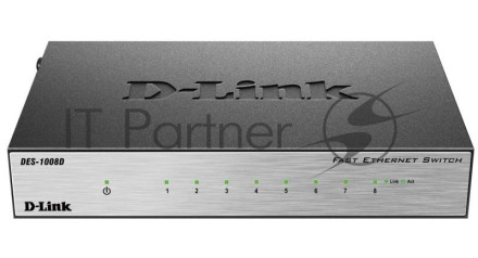 Коммутатор неуправляемый с 8 портами 10/100Base-TX D-Link DES-1008D/(K2A/K3A)RU/J1A/J2A/L2A/L2B